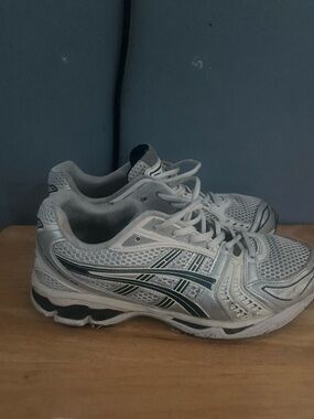 Asics White and Gray Athletic Running Shoes